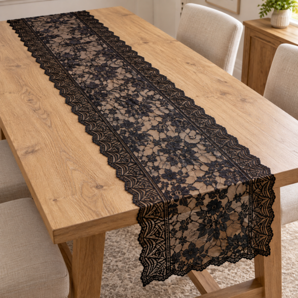 Black Lace Spider Web Table Runner