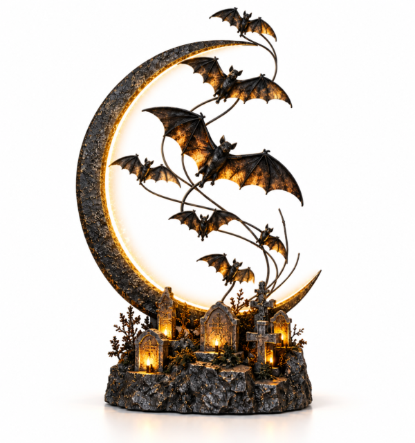 Light-Up Crescent Moon & Bats Halloween Decoration