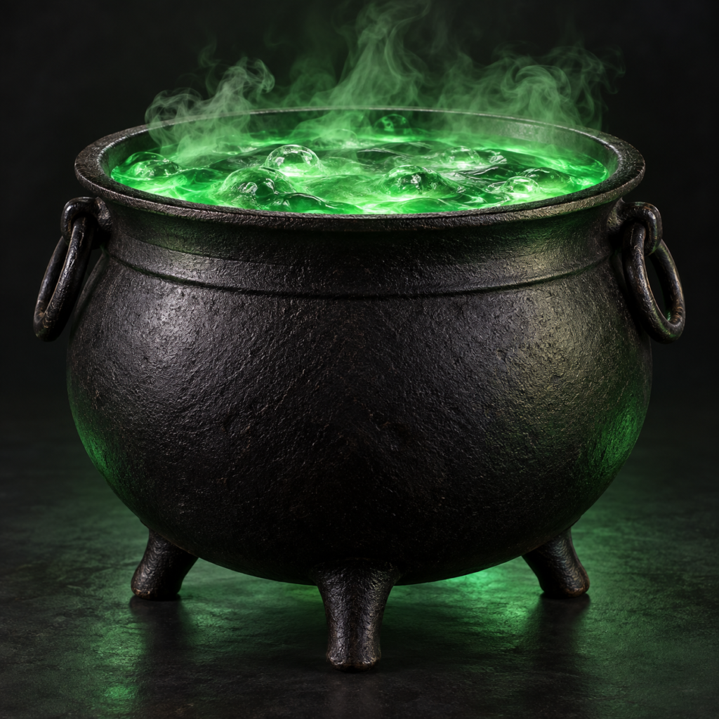 Glowing Witch's Cauldron with Green Mist
