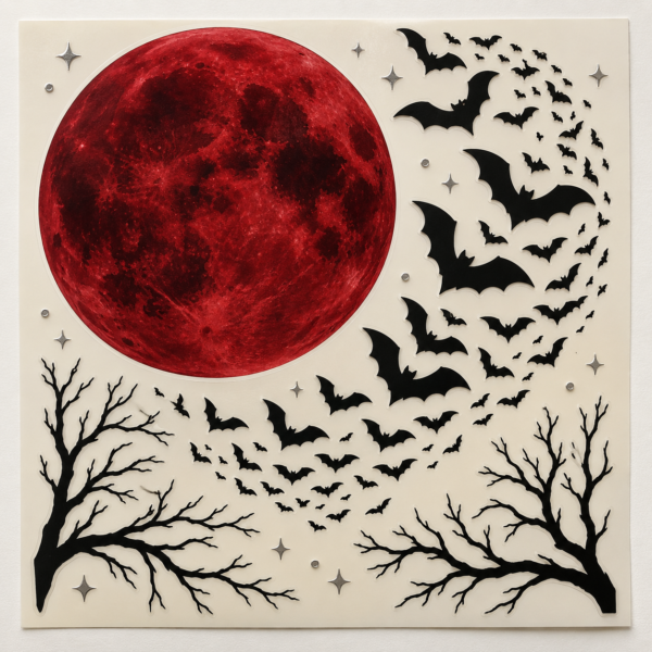 Blood Moon & Bats Halloween Window Clings