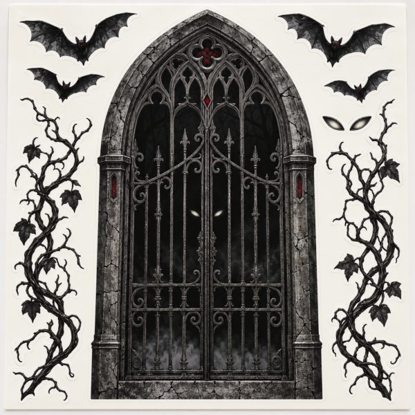 Gothic Arched Window & Bats Door Decal Sheet