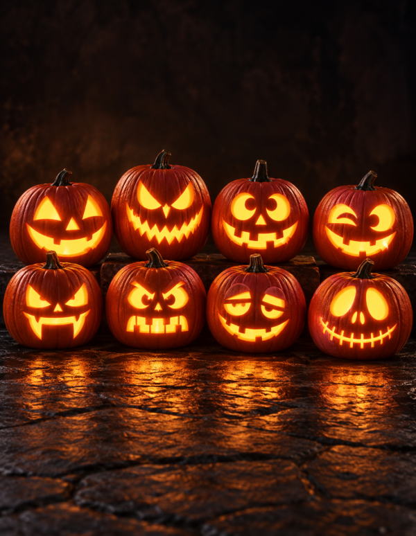 Set of 8 Light-Up Jack-O'-Lanterns