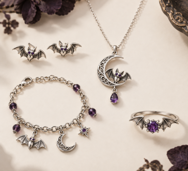 Bat & Moon Charm Jewelry Set