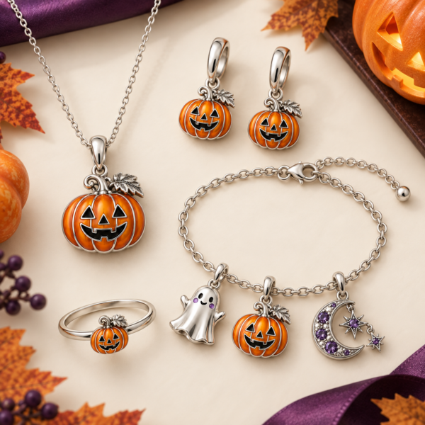 Pumpkin & Ghost Charm Jewelry Set
