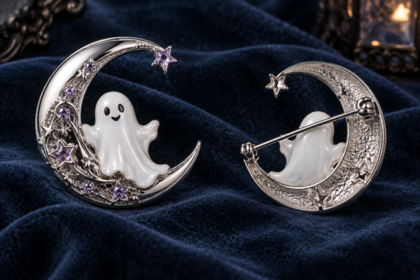 Ghost on the Moon Crystal Brooch