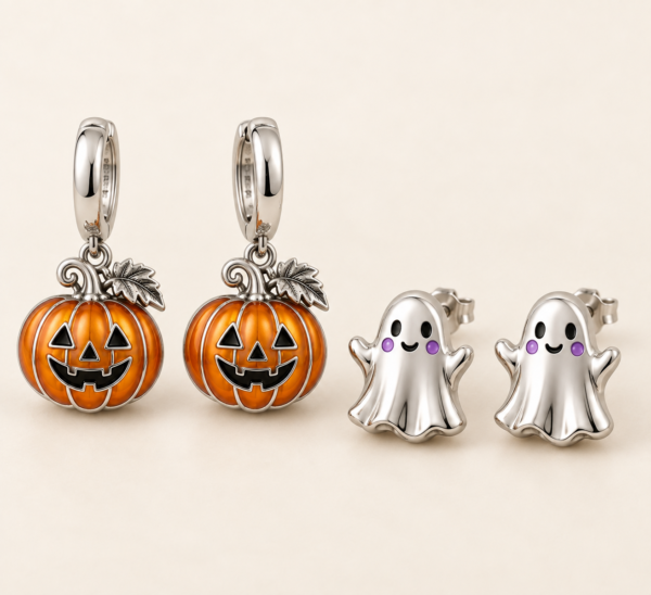 Pumpkin & Ghost Charm Earrings Set