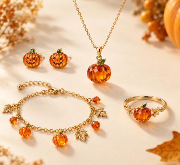 Golden Pumpkin Charm Jewelry Set