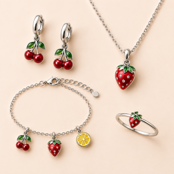 Cherry & Strawberry Charm Jewelry Set