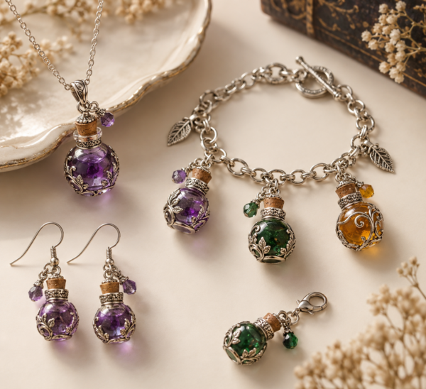 Gemstone Potion Bottle Jewelry Set