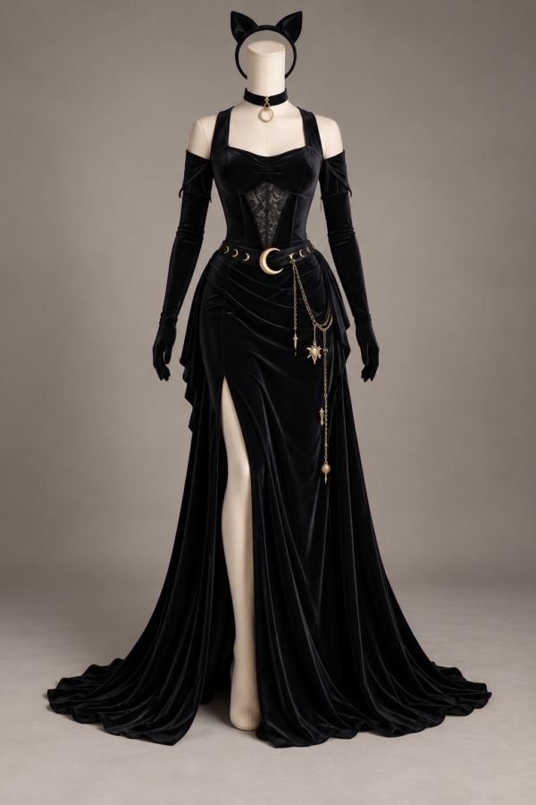 Black Cat Velvet Gothic Gown Costume