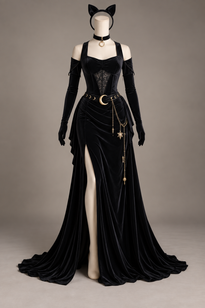 Black Cat Velvet Gothic Gown Costume