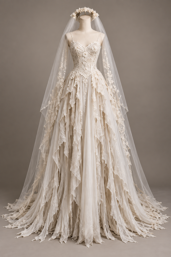 Ghost Bride Tattered Lace Gown Costume