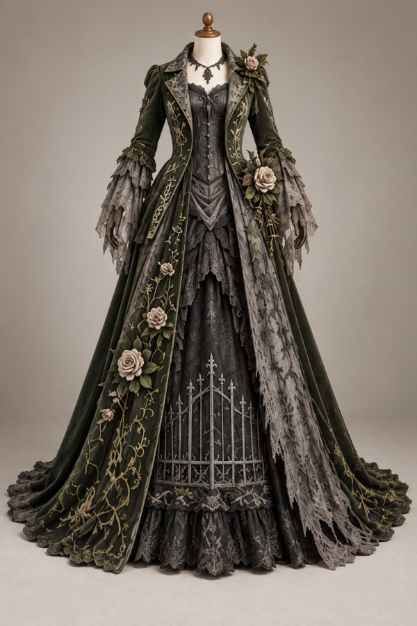 Gothic Swamp Witch Rose Gown Costume
