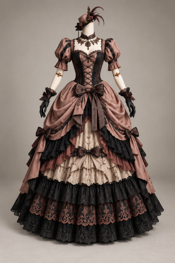 Victorian Rose & Black Ball Gown Costume