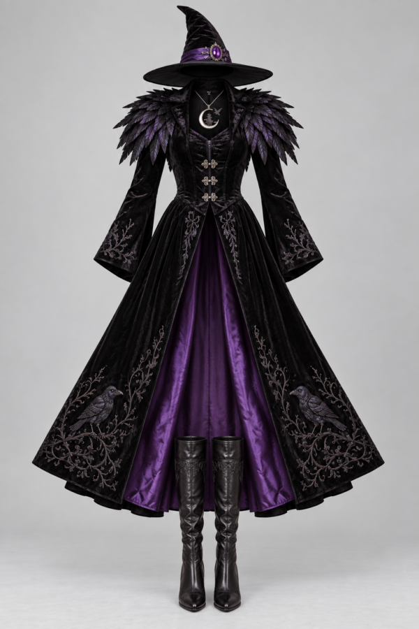 Raven Witch Velvet Coat Dress Costume