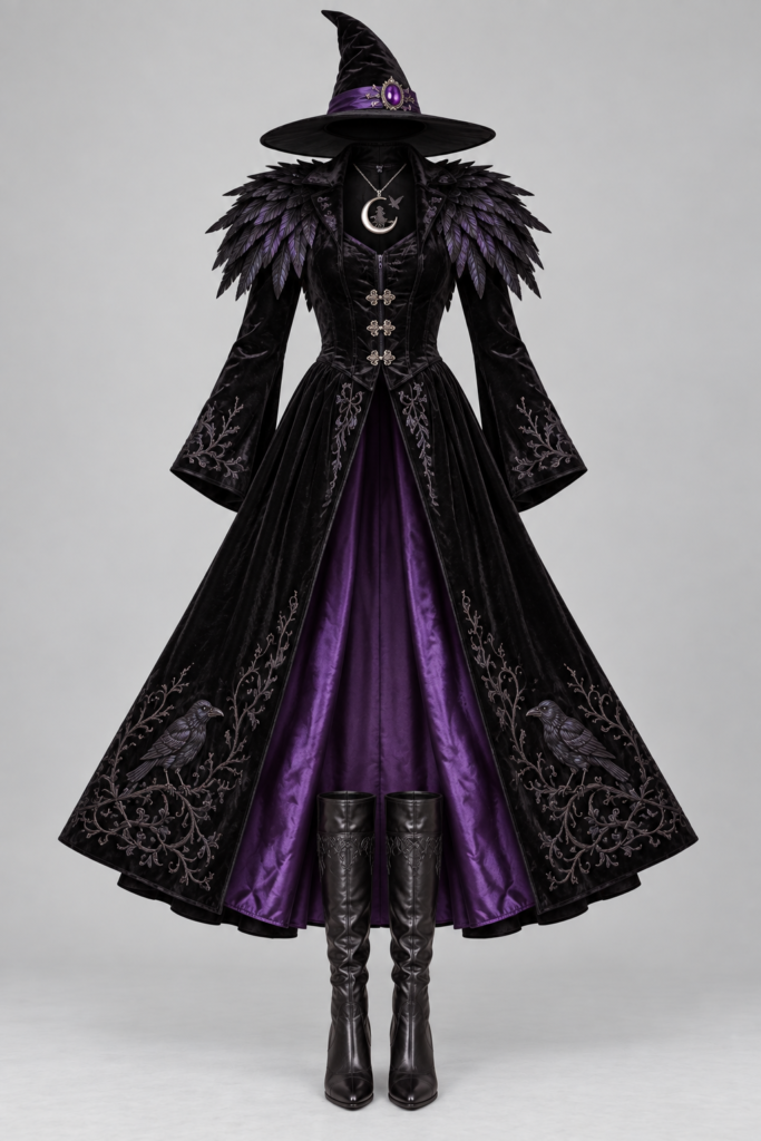 Raven Witch Velvet Coat Dress Costume