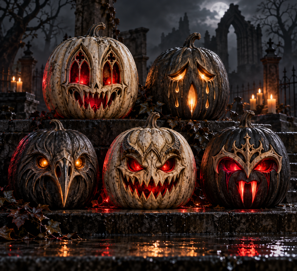 Gothic Graveyard Light-Up Pumpkin Set (5 Pieces)
