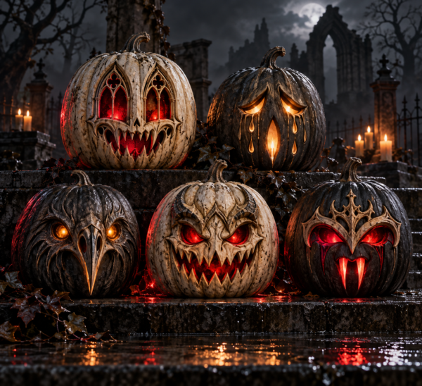 Gothic Graveyard Light-Up Pumpkin Set (5 Pieces)