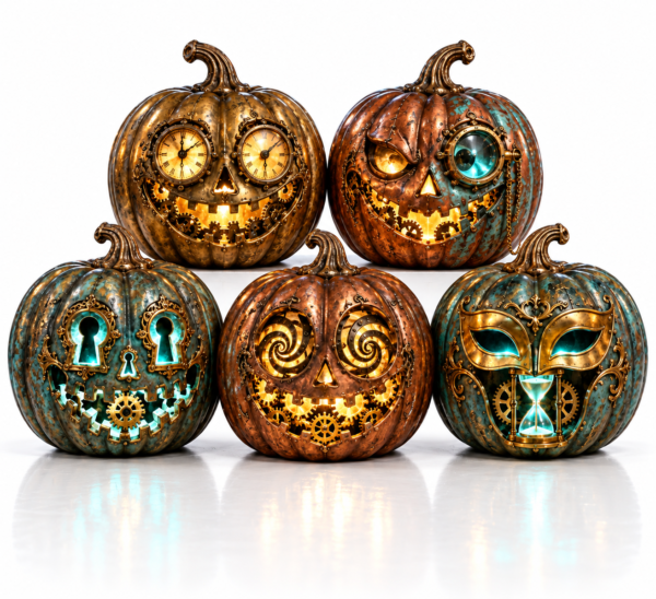 Clockwork Steampunk Light-Up Pumpkin Set (5 Pieces)