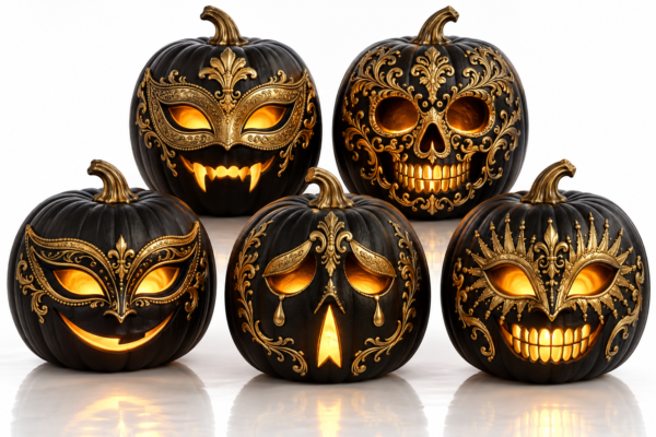 Midnight Masquerade Black & Gold Pumpkin Set (5 Pieces)